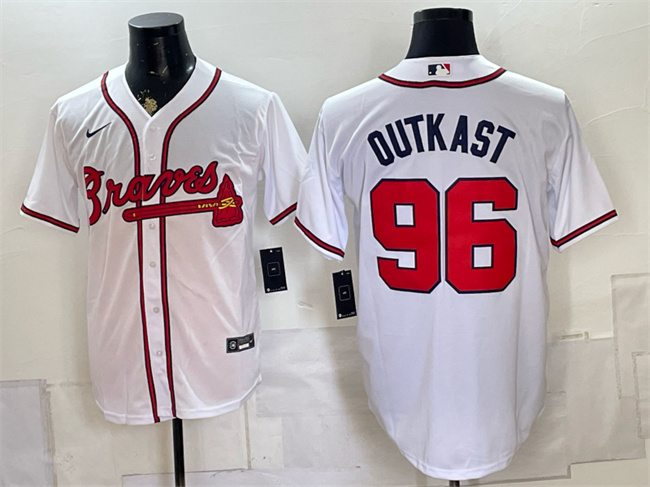 Men's Atlanta Braves #96 OutKast White Cool Base Stitched Baseball Jersey